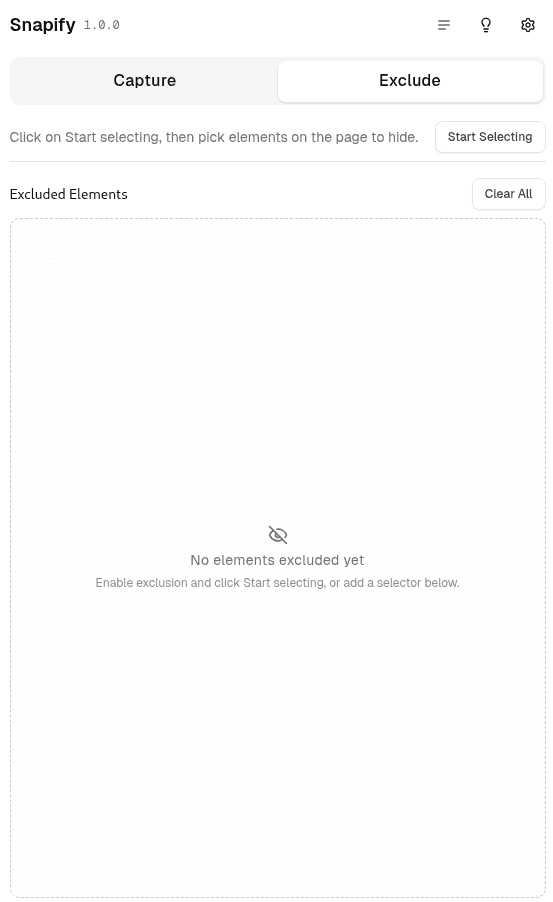 Element Exclusion mode allowing users to hide specific page elements
