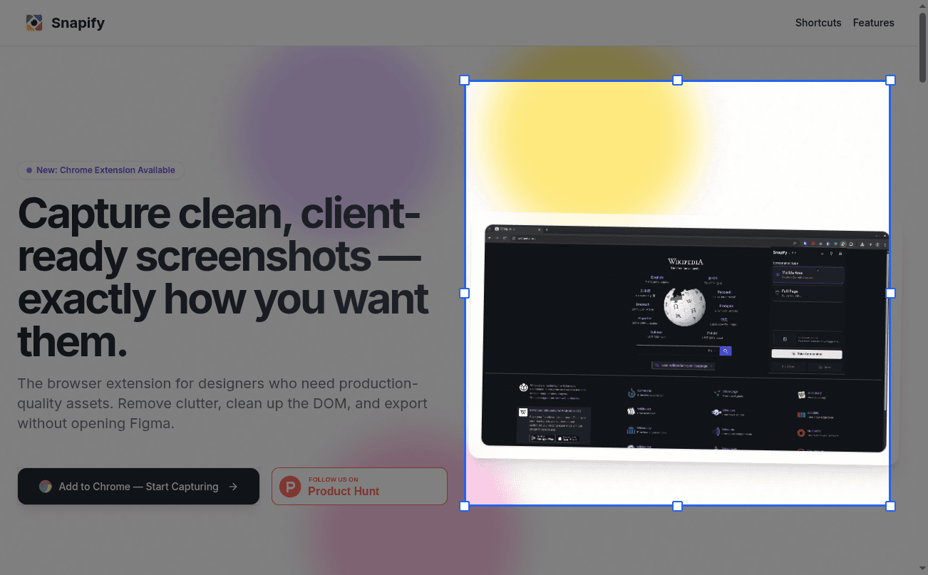 Snapify selected area screenshot overlay after pressing Alt+Shift+A